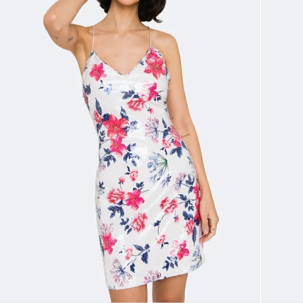 ENDLESS ROSE Floral Sequins Sleeveless Mini Dress.Size XS